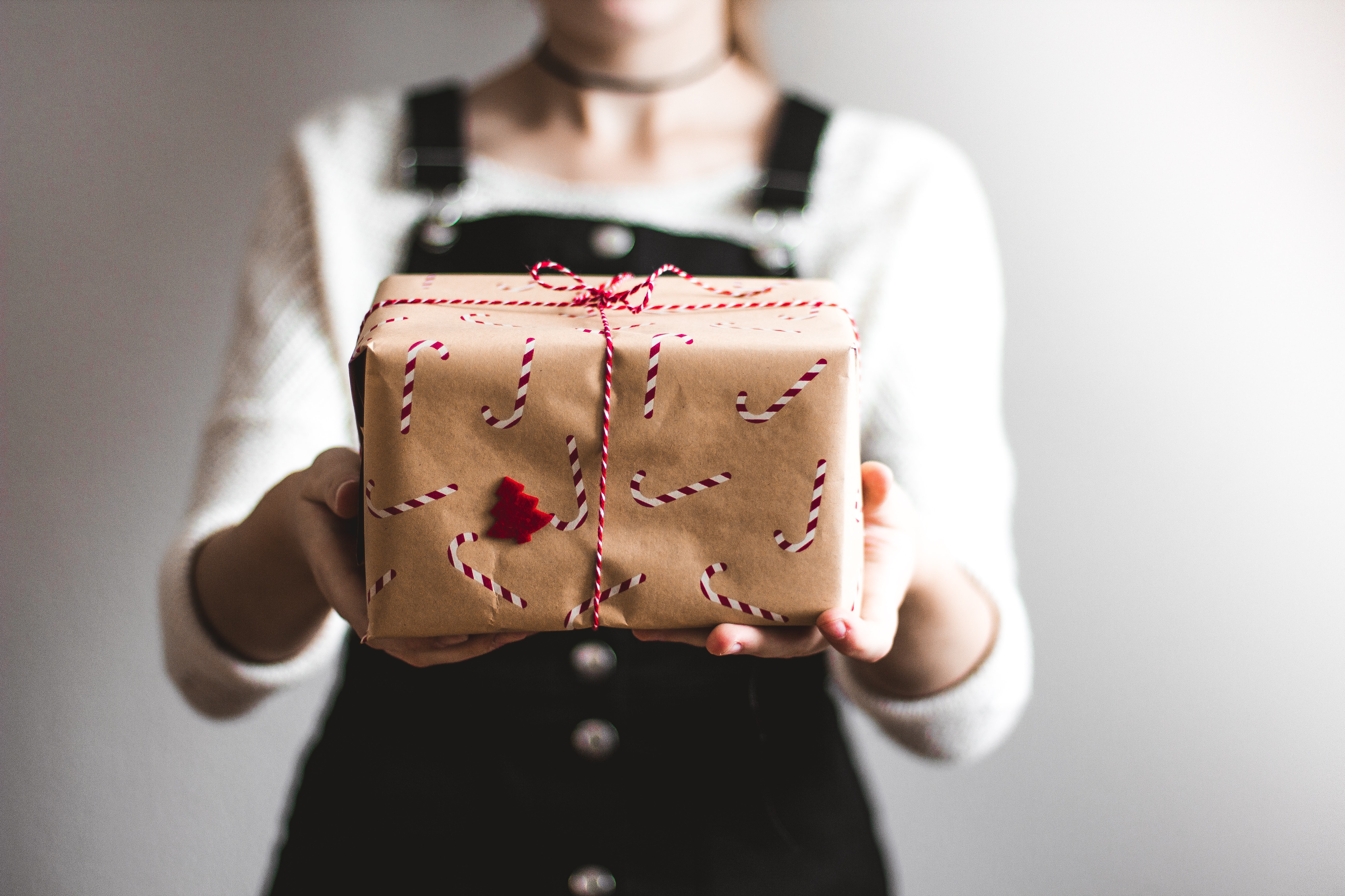 Candycane pattern gift wrap present